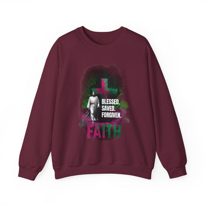 Jesus mit Faith und Spruch Blessed -Saved -Forgiven Sweatshirt