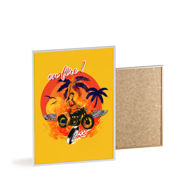 Vibrant Motorcycle Poster with Wooden Frame | Retro Wall Art for Bikers