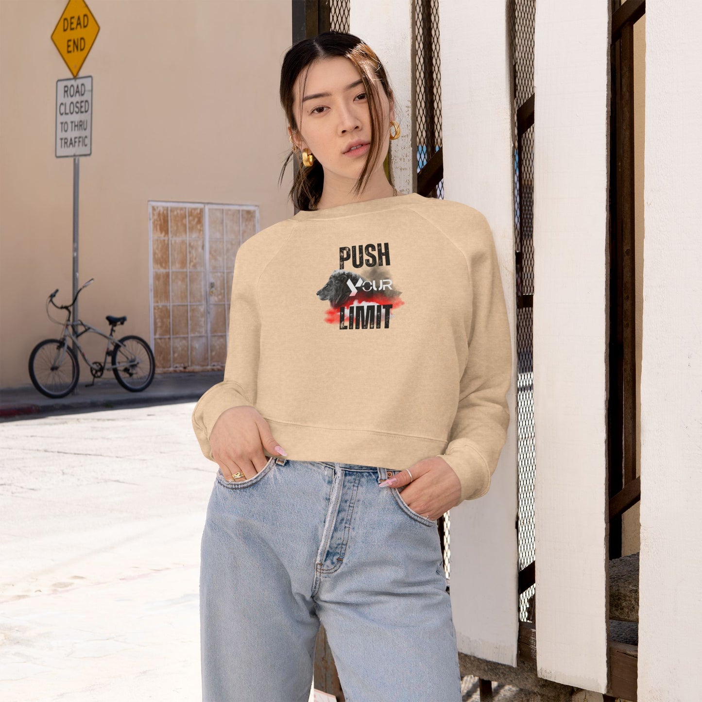 Motivational Women's Cropped Fleece Pullover - "Push Your Limit"