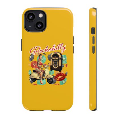Rockabilly Phone Case, Vintage Scooter Design, Retro Style Cover, Fun Gift for Music Lovers, Yellow Tough Cases