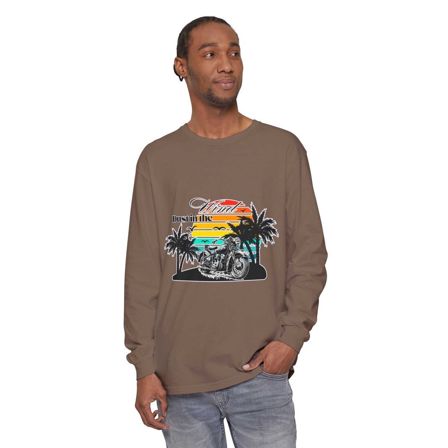 Dust in the Wind - Vintage Motorcycle & Sunset Design