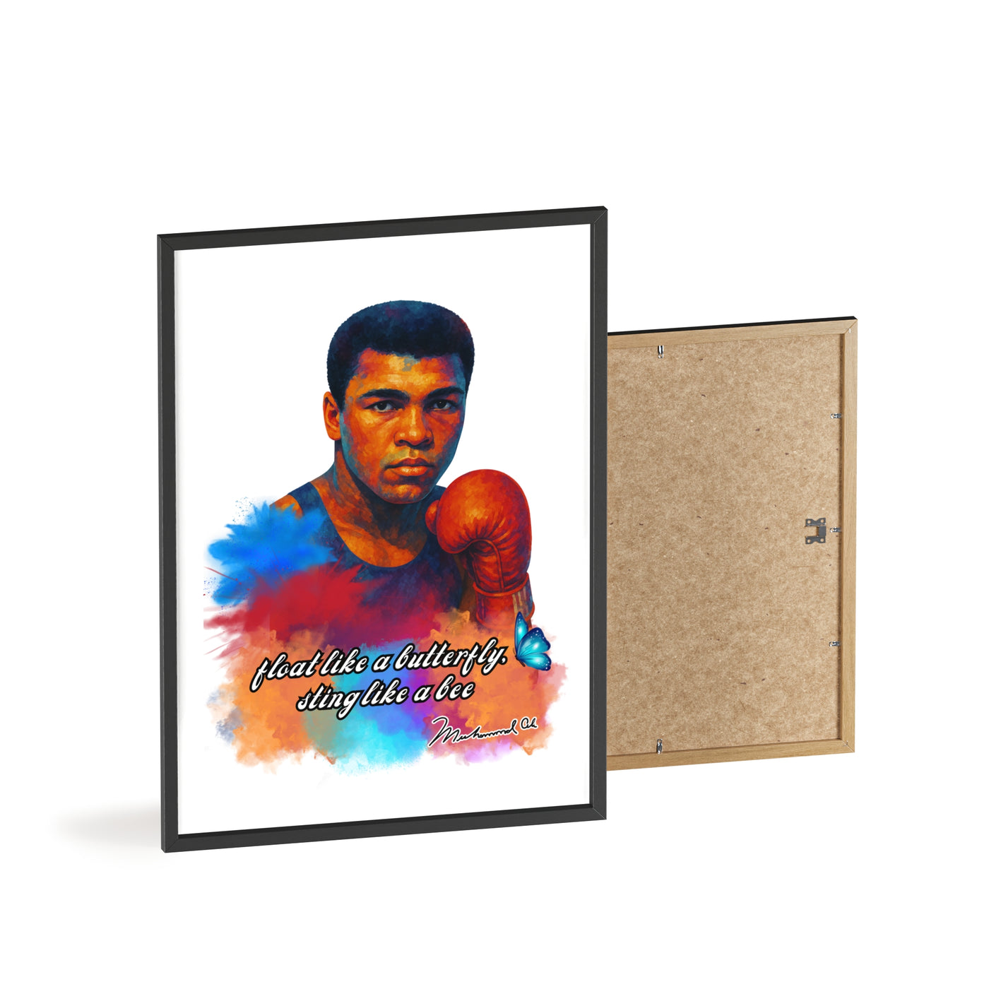 Inspirational Muhammad Ali Poster with Wooden Frame - Float Like a Butterfly, Sting Like a Bee