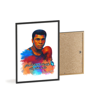 Inspirational Muhammad Ali Poster with Wooden Frame - Float Like a Butterfly, Sting Like a Bee