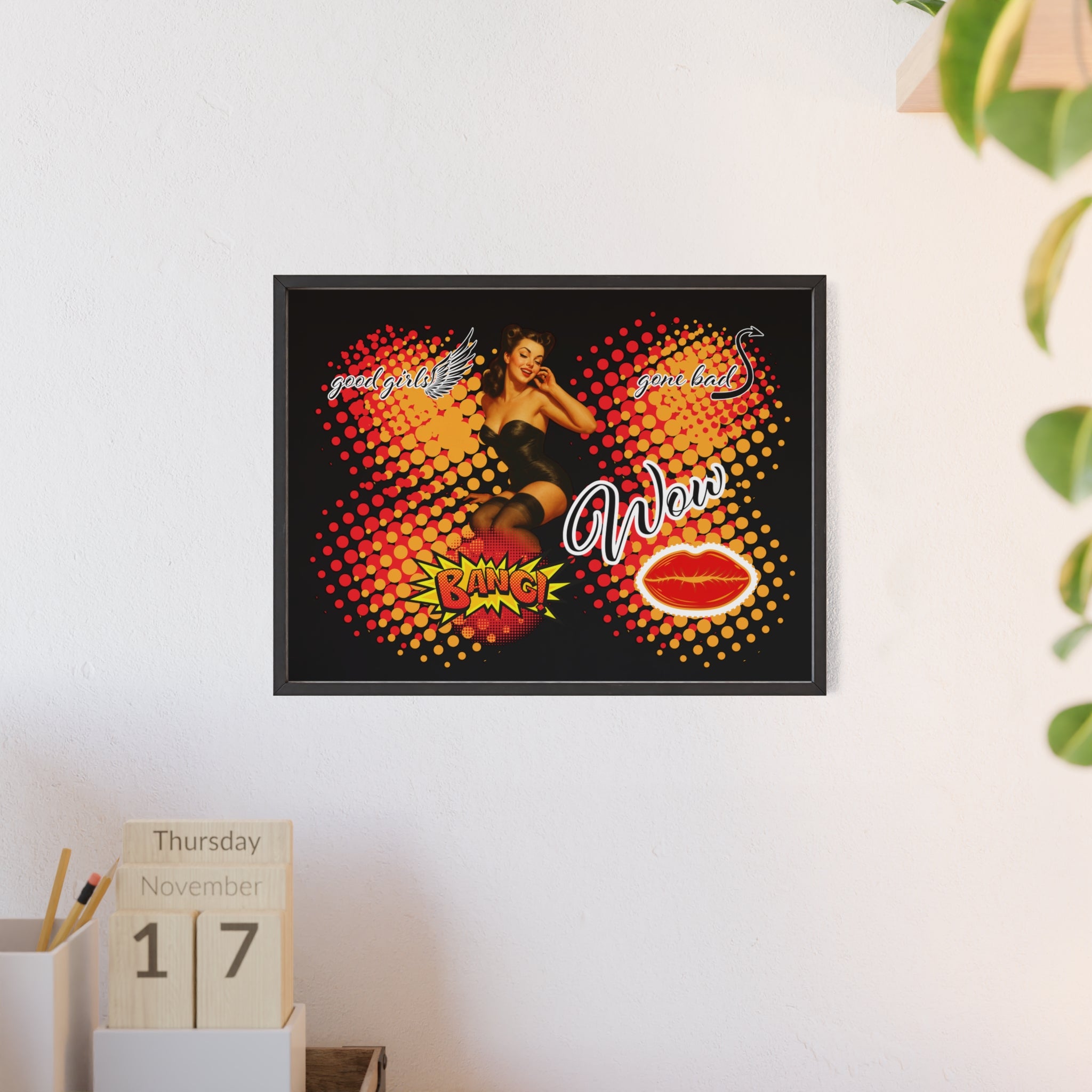 Pin up Girl Retro Vintage Poster with Wooden Frame, Vintage Wall Art, Home Decor