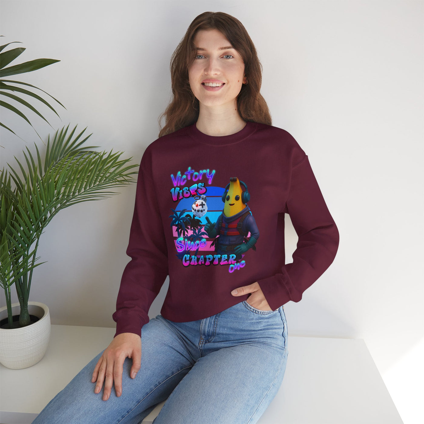 Victory Fortnite Vibes Banana Crewneck Sweatshirt - Unisex Heavy Blend