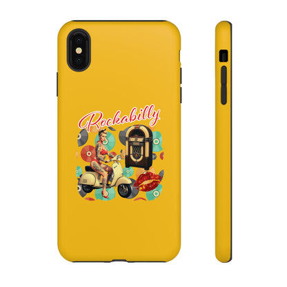 Rockabilly Phone Case, Vintage Scooter Design, Retro Style Cover, Fun Gift for Music Lovers, Yellow Tough Cases