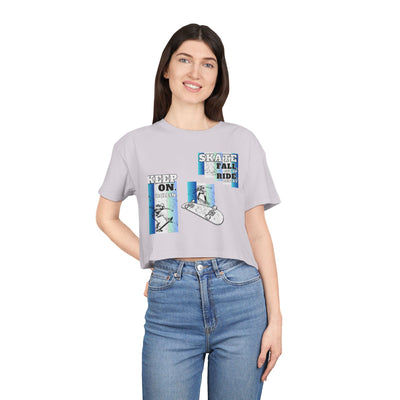 Skateboarding Women's Crop Tee - Keep On Skatin' & Fall Ride Graphic T-Shirt