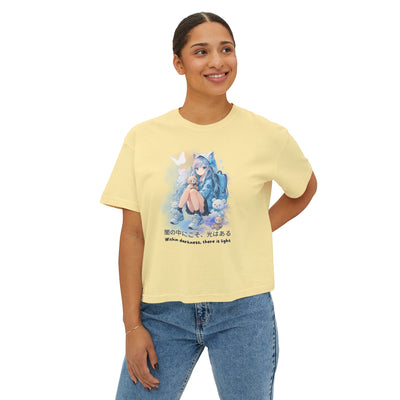 Women's Boxy Tee - "Within Darkness, There is Light" Cozy Cartoon Tee Anime