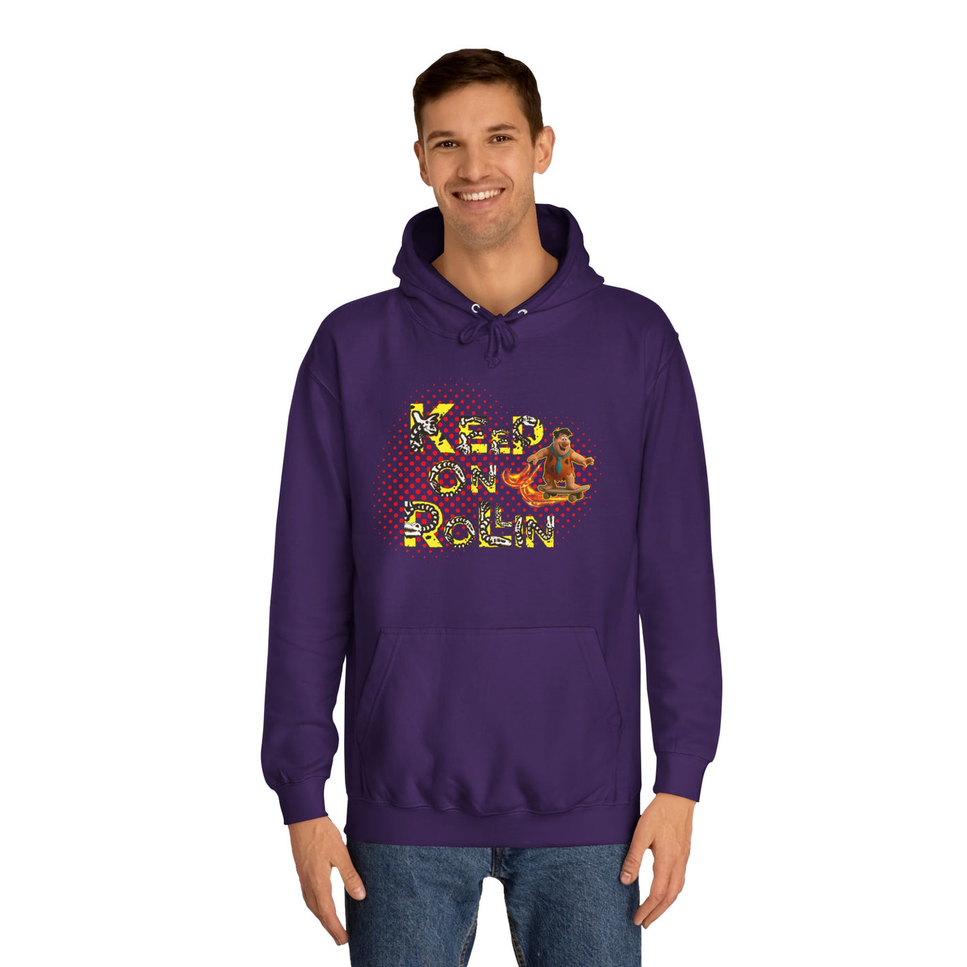 'Keep On Rollin' Design Unisex College Hoodie Flintstones Feuerstein