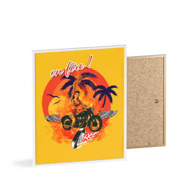 Vibrant Motorcycle Poster with Wooden Frame | Retro Wall Art for Bikers