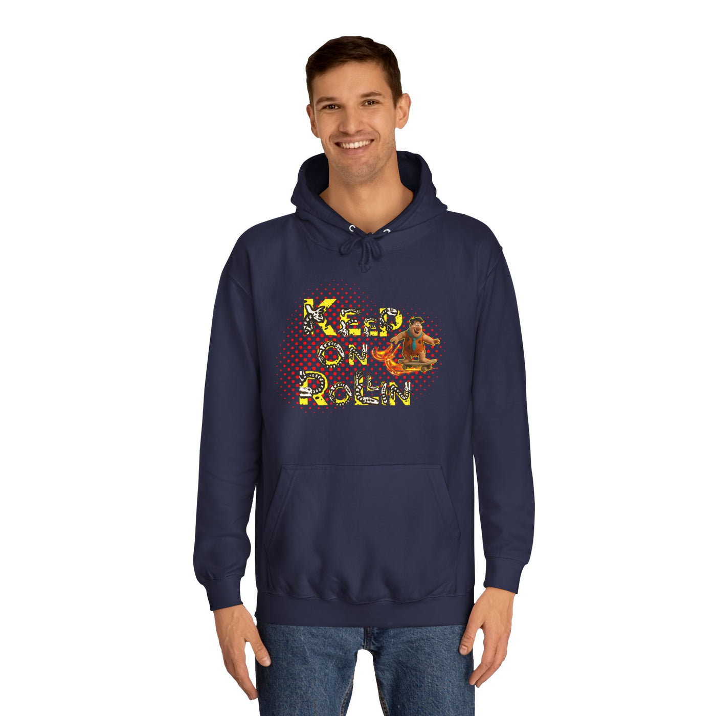 'Keep On Rollin' Design Unisex College Hoodie Flintstones Feuerstein