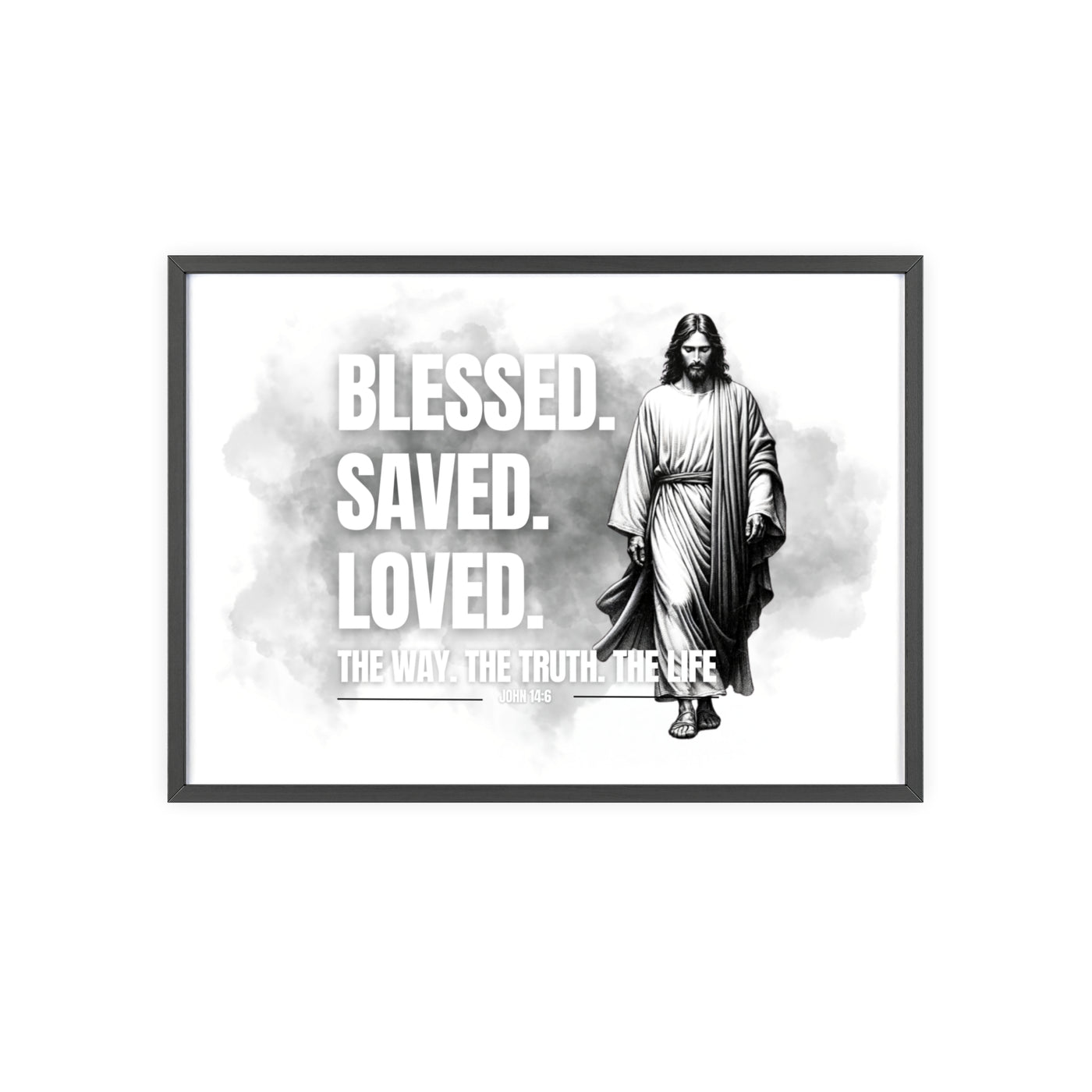 Inspirational Jesus Wall Art - Blessed, Saved, Loved - Framed Poster