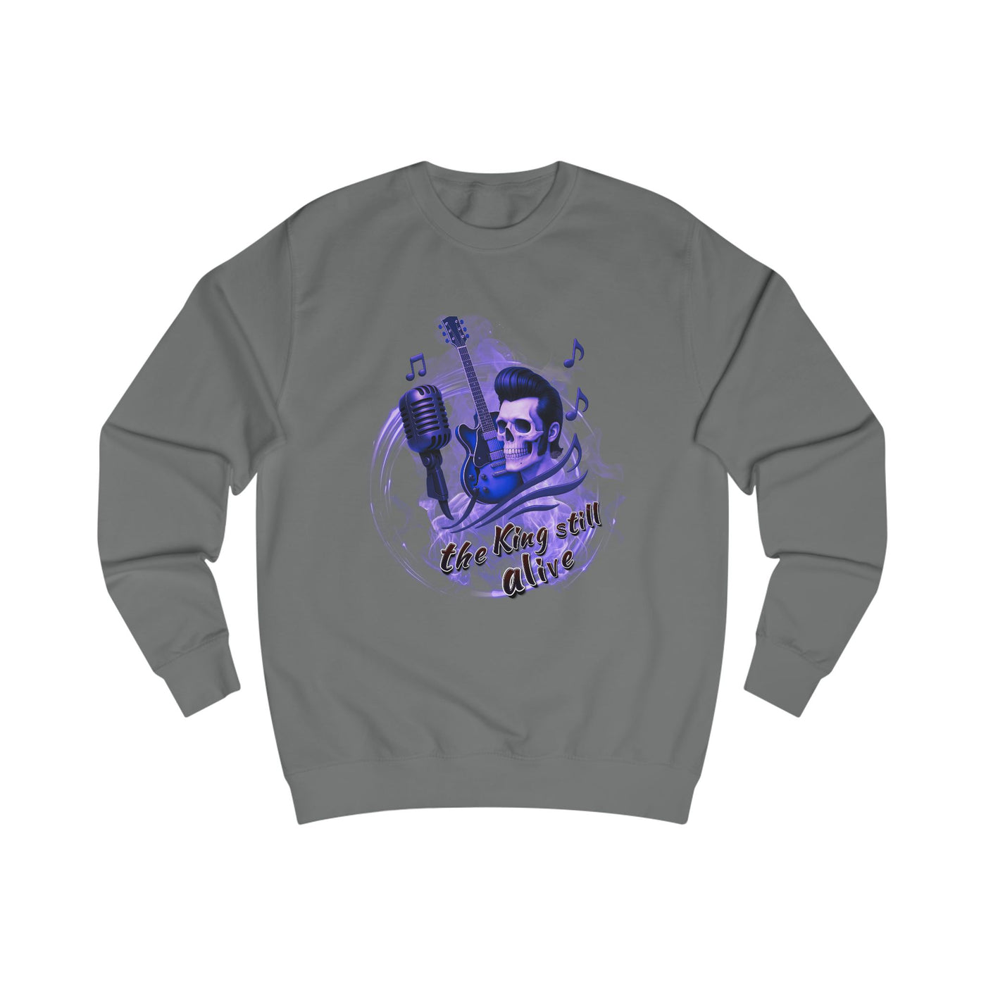 Rock 'n' Roll Skull Sweatshirt - "The King Still Alive" Unisex Crewneck 