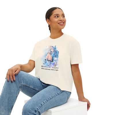 Women's Boxy Tee - "Within Darkness, There is Light" Cozy Cartoon Tee Anime