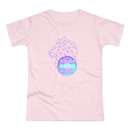 Women's Inspirational Lion T-Shirt - 'Bleib-Wild, Bleib-Echt, Bleib-Du' Design