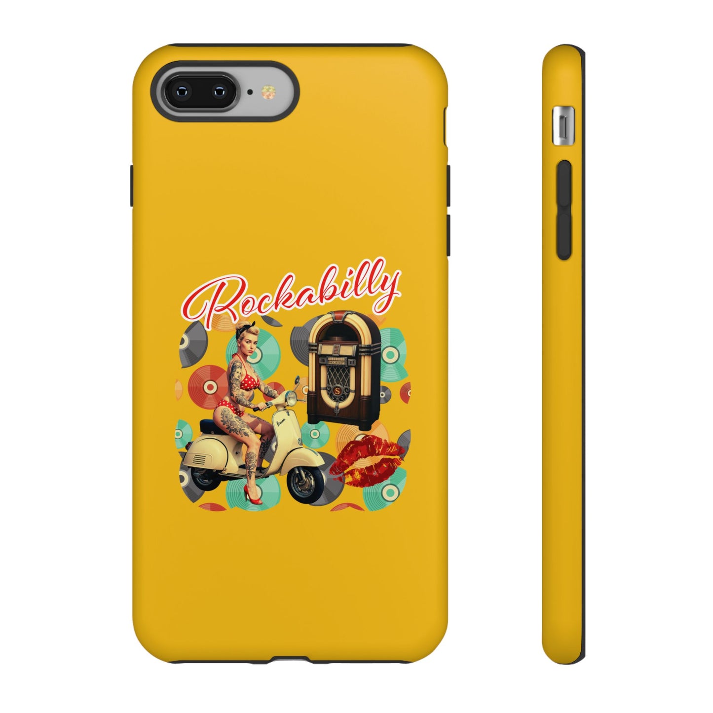 Rockabilly Phone Case, Vintage Scooter Design, Retro Style Cover, Fun Gift for Music Lovers, Yellow Tough Cases
