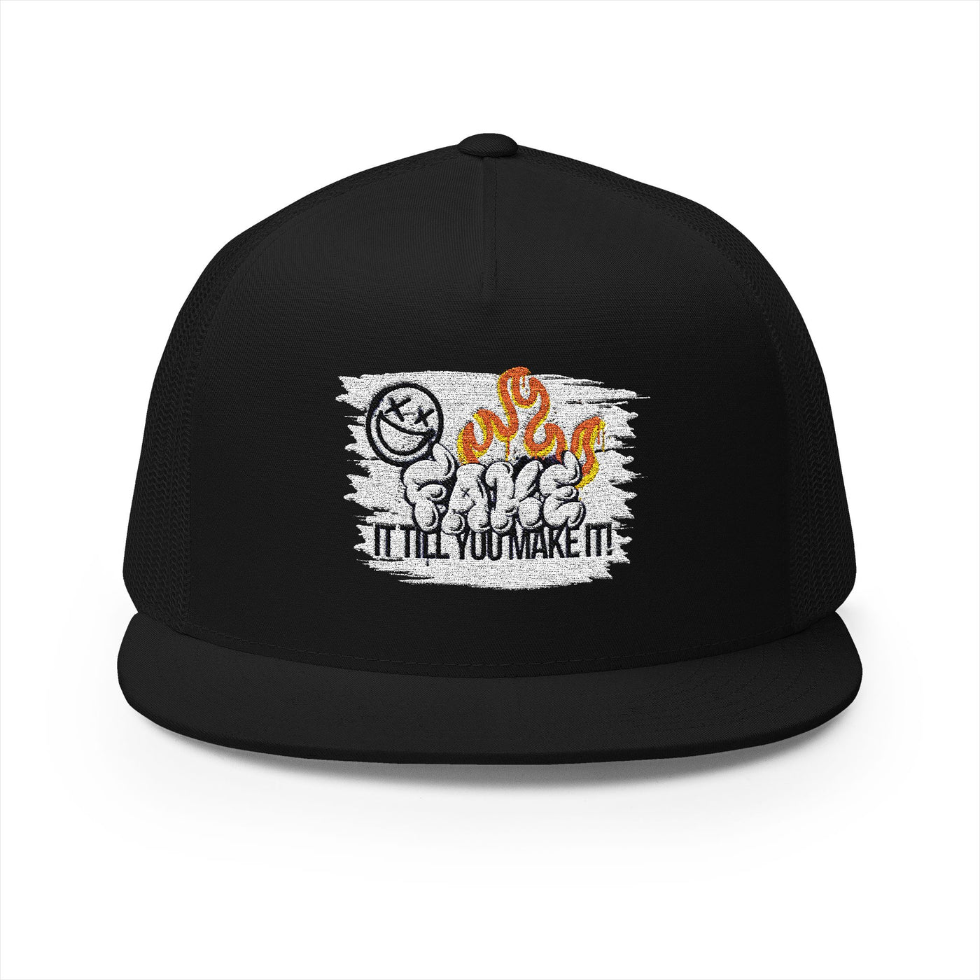 Embroidered 5 Panel Trucker Cap - Fake it til you make it