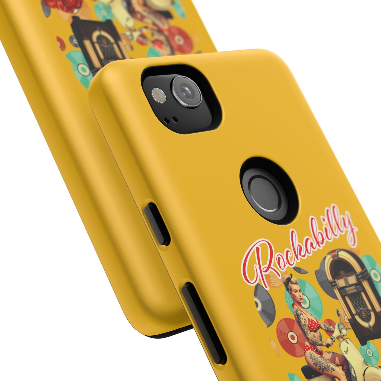 Rockabilly Phone Case, Vintage Scooter Design, Retro Style Cover, Fun Gift for Music Lovers, Yellow Tough Cases