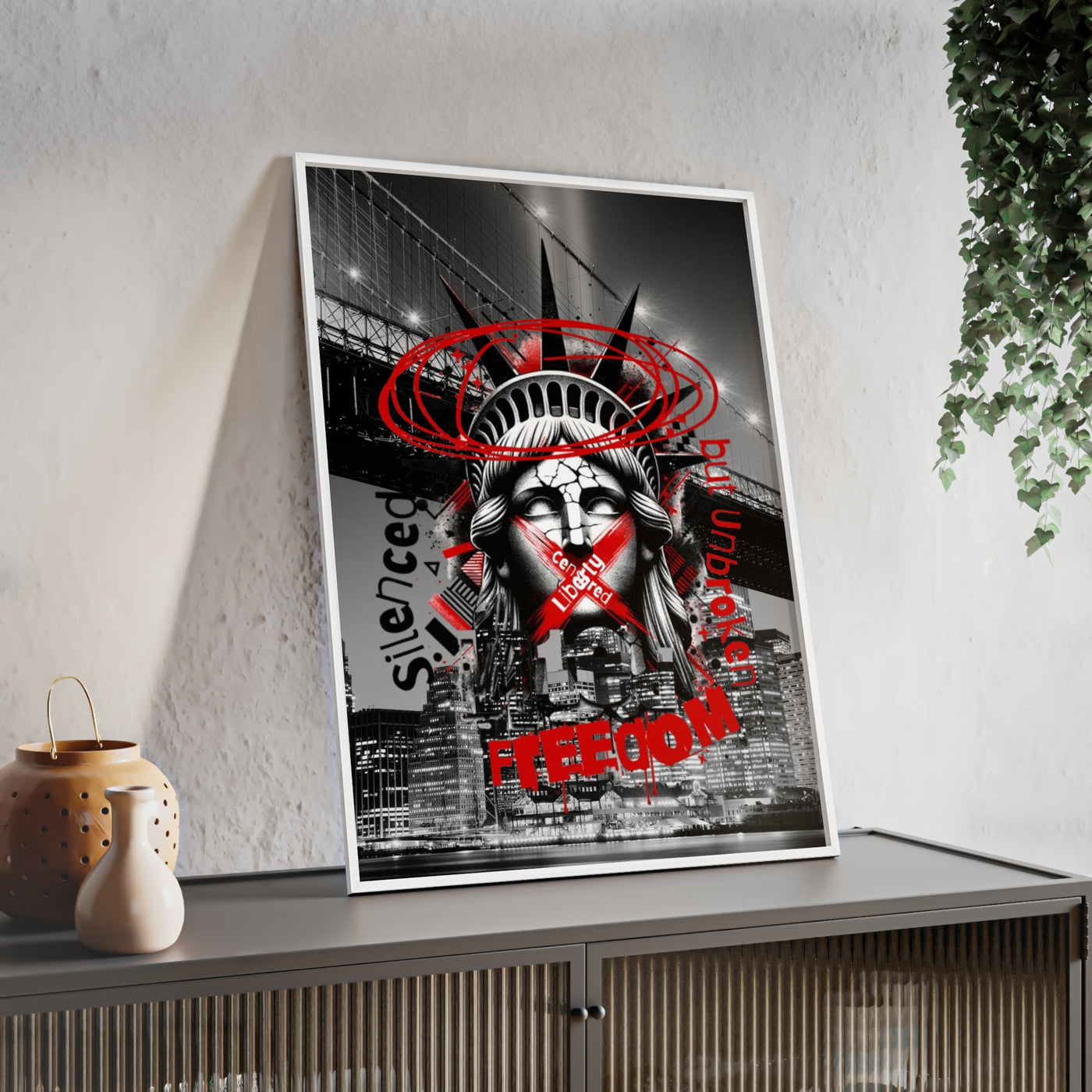 Freedom Poster with Wooden Frame - NYC Decor, Wall Art