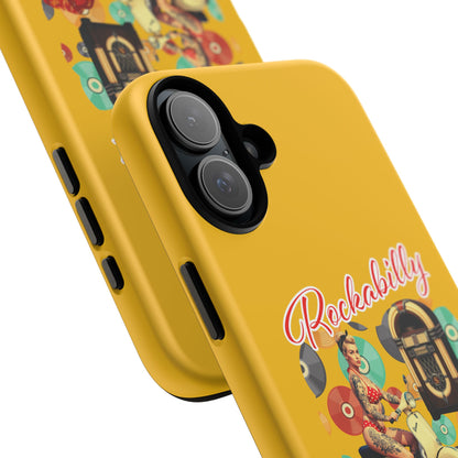 Rockabilly Phone Case, Vintage Scooter Design, Retro Style Cover, Fun Gift for Music Lovers, Yellow Tough Cases