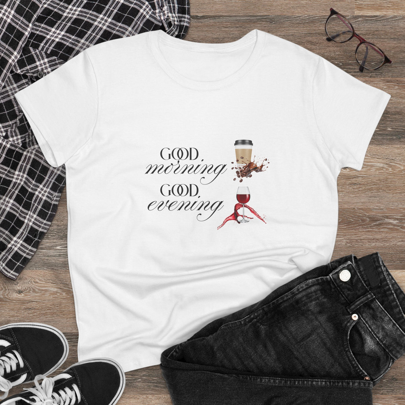 Good Morning - Good Evening  Cotton Tee, Women's Graphic Shirt