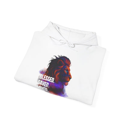 Blessed, Saved, Loved Lion Hoodie - Unisex Heavy Blend Sweatshirt