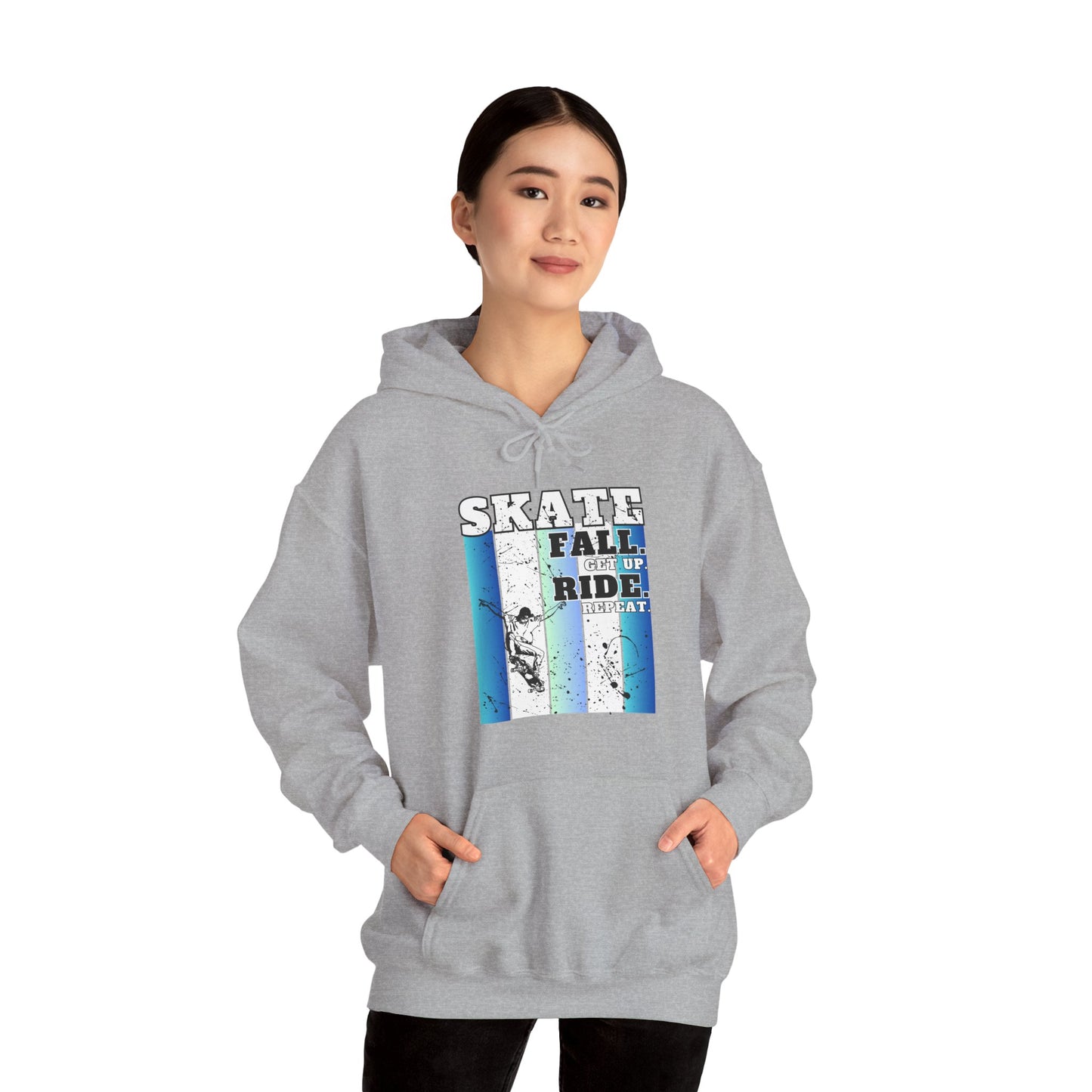 Skateboarding Warmup Hoodie - 'Skate Fall Get Up Ride Repeat' Design