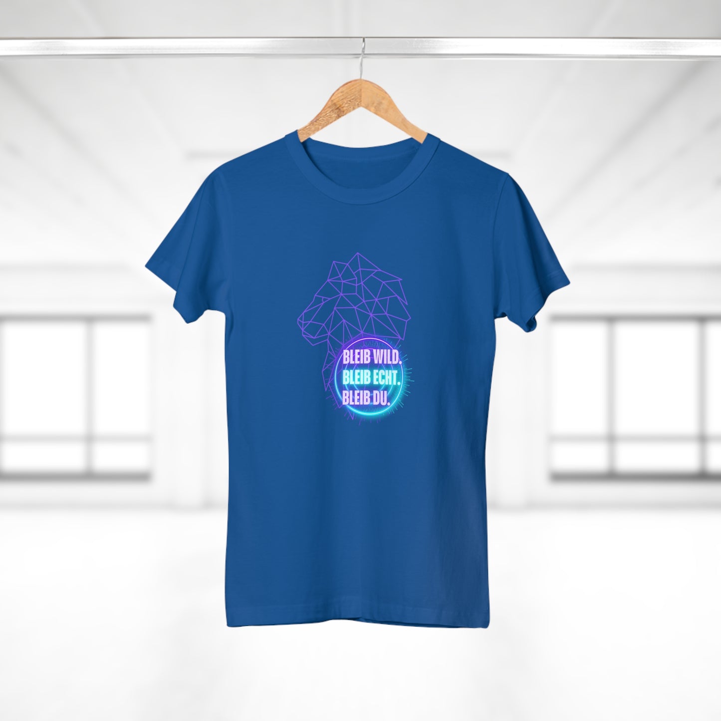Women's Inspirational Lion T-Shirt - 'Bleib-Wild, Bleib-Echt, Bleib-Du' Design
