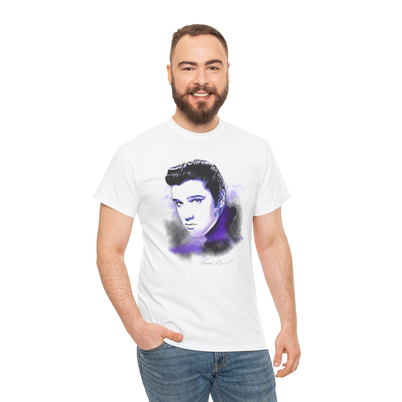Elvis Portrait Unisex Heavy Cotton Tee - Retro Music Fan Gift