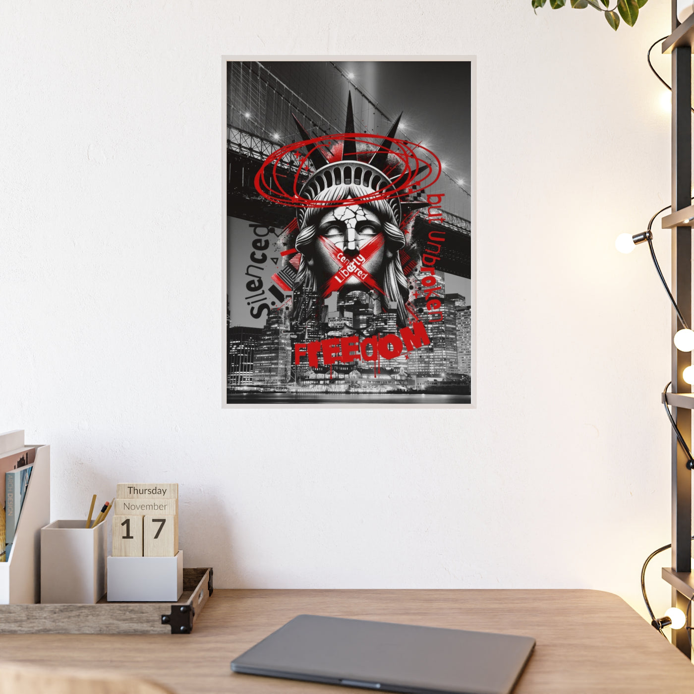 Freedom Poster with Wooden Frame - NYC Decor, Wall Art