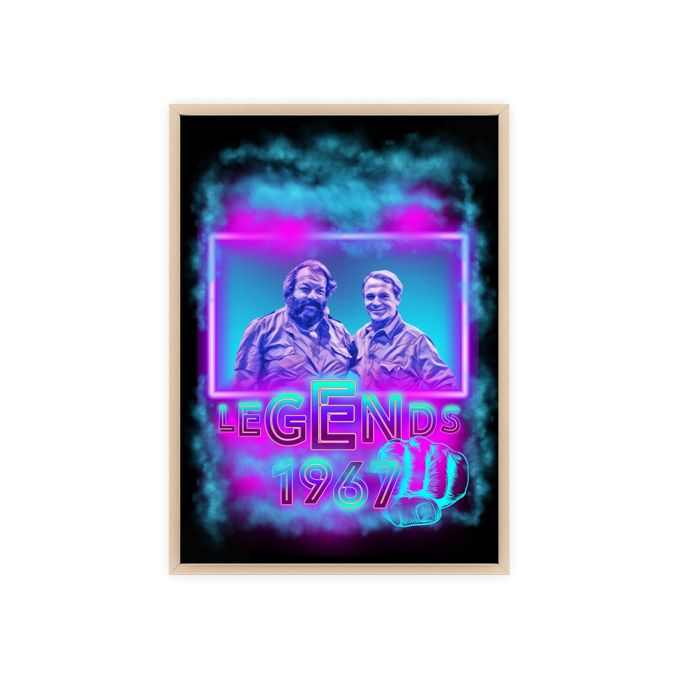 Retro Legends Poster with Wooden Frame - 1967 Nostalgia Art Bud Spencer &amp; Terence Hill