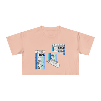 Skateboarding Women's Crop Tee - Keep On Skatin' &amp; Fall Ride Graphic T-Shirt