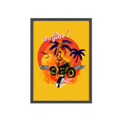 Vibrant Motorcycle Poster with Wooden Frame | Retro Wall Art for Bikers