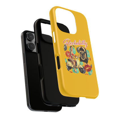 Rockabilly Phone Case, Vintage Scooter Design, Retro Style Cover, Fun Gift for Music Lovers, Yellow Tough Cases