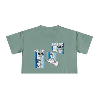 Skateboarding Women's Crop Tee - Keep On Skatin' &amp; Fall Ride Graphic T-Shirt