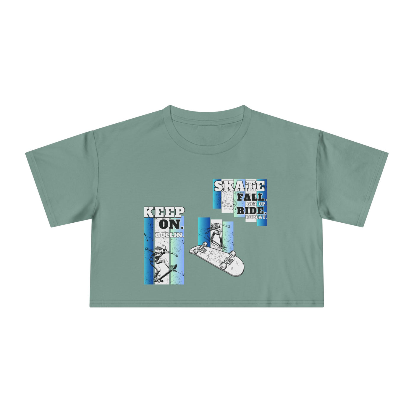 Skateboarding Women's Crop Tee - Keep On Skatin' & Fall Ride Graphic T-Shirt