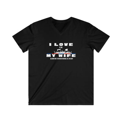 Men's V-Neck Graphic Tee - I love my wife - watch all the day Football
