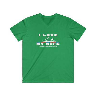 Men's V-Neck Graphic Tee - I love my wife - watch all the day Football