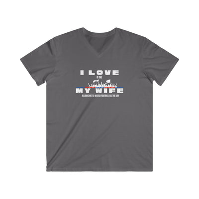 Men's V-Neck Graphic Tee - I love my wife - watch all the day Football
