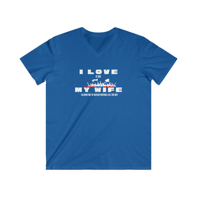 Men's V-Neck Graphic Tee - I love my wife - watch all the day Football