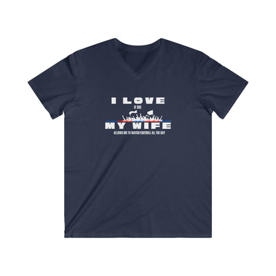 Men's V-Neck Graphic Tee - I love my wife - watch all the day Football