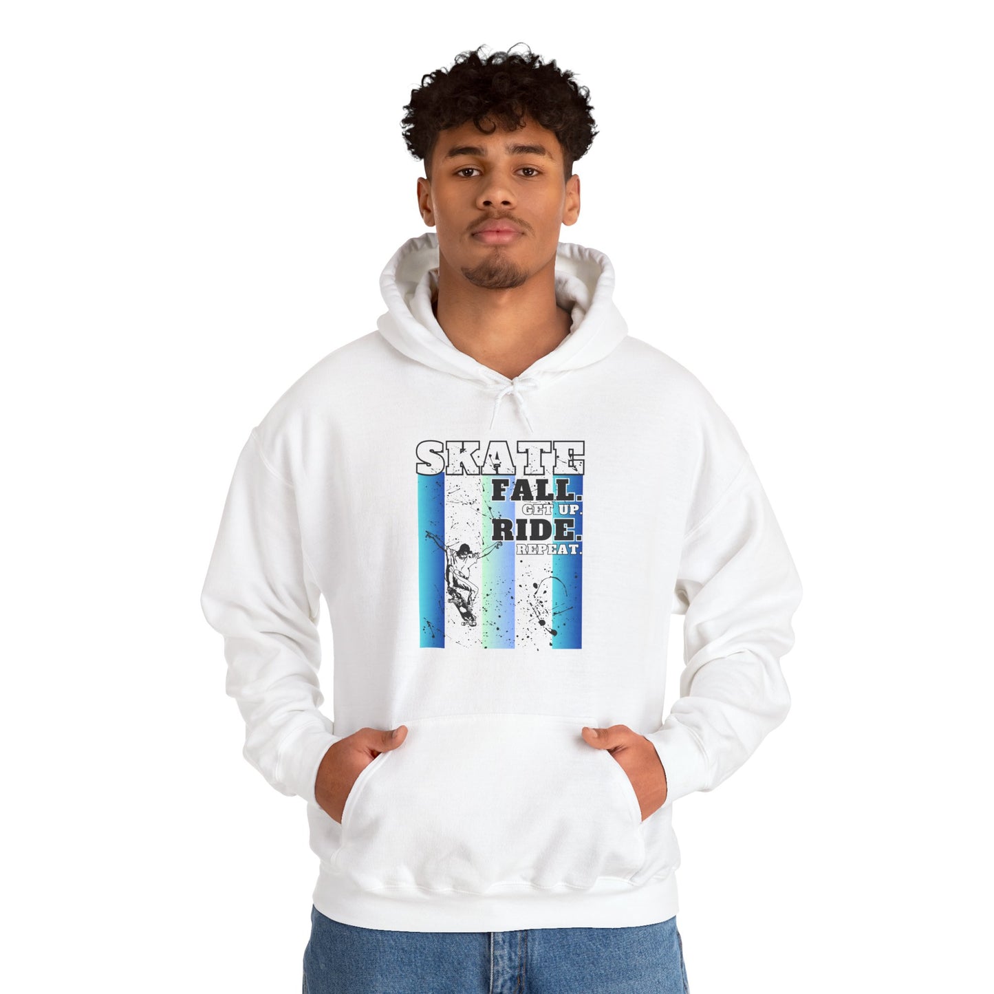 Skateboarding Warmup Hoodie - 'Skate Fall Get Up Ride Repeat' Design