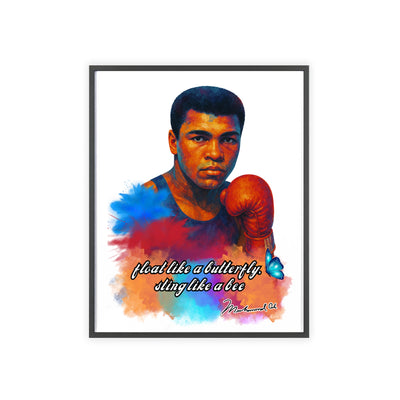 Inspirational Muhammad Ali Poster with Wooden Frame - Float Like a Butterfly, Sting Like a Bee