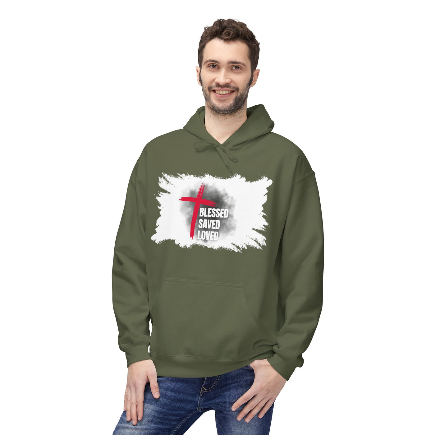 Faith-Inspired Hoodie: Blessed, Saved, Loved - Christian JESUS