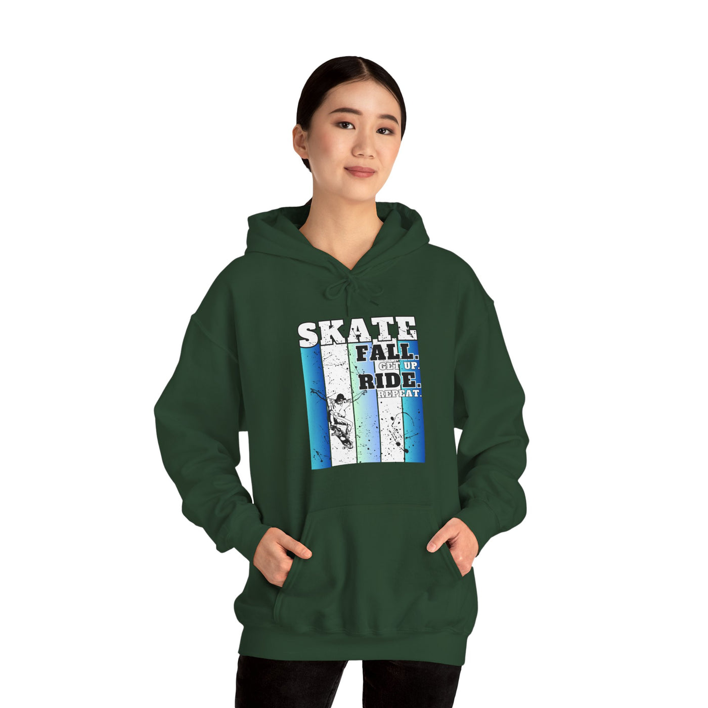 Skateboarding Warmup Hoodie - 'Skate Fall Get Up Ride Repeat' Design