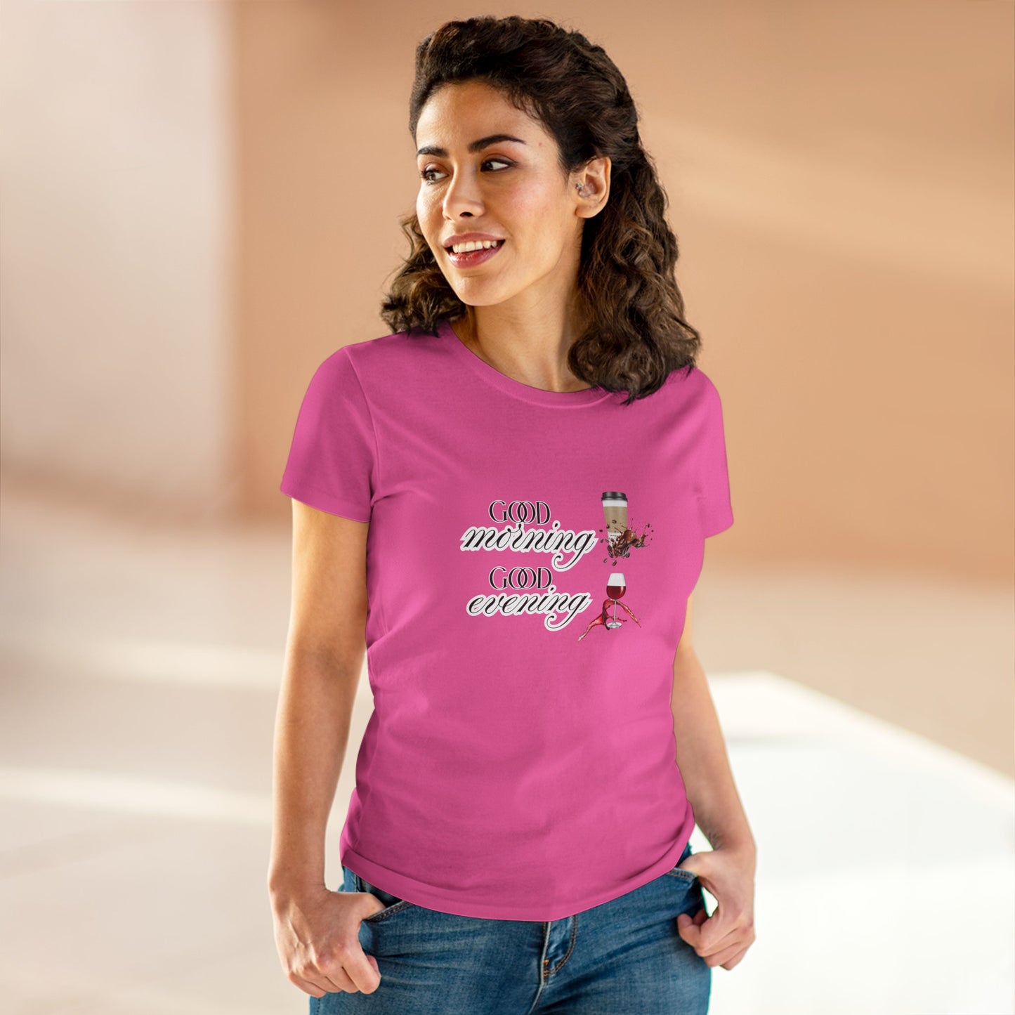 Good Morning - Good Evening  Cotton Tee, Women's Graphic Shirt