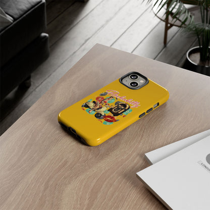 Rockabilly Phone Case, Vintage Scooter Design, Retro Style Cover, Fun Gift for Music Lovers, Yellow Tough Cases