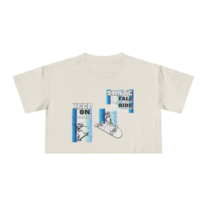 Skateboarding Women's Crop Tee - Keep On Skatin' &amp; Fall Ride Graphic T-Shirt