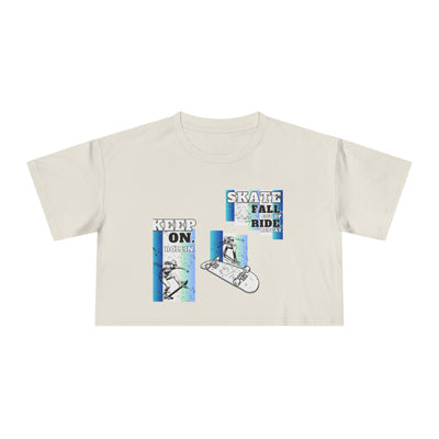 Skateboarding Women's Crop Tee - Keep On Skatin' & Fall Ride Graphic T-Shirt