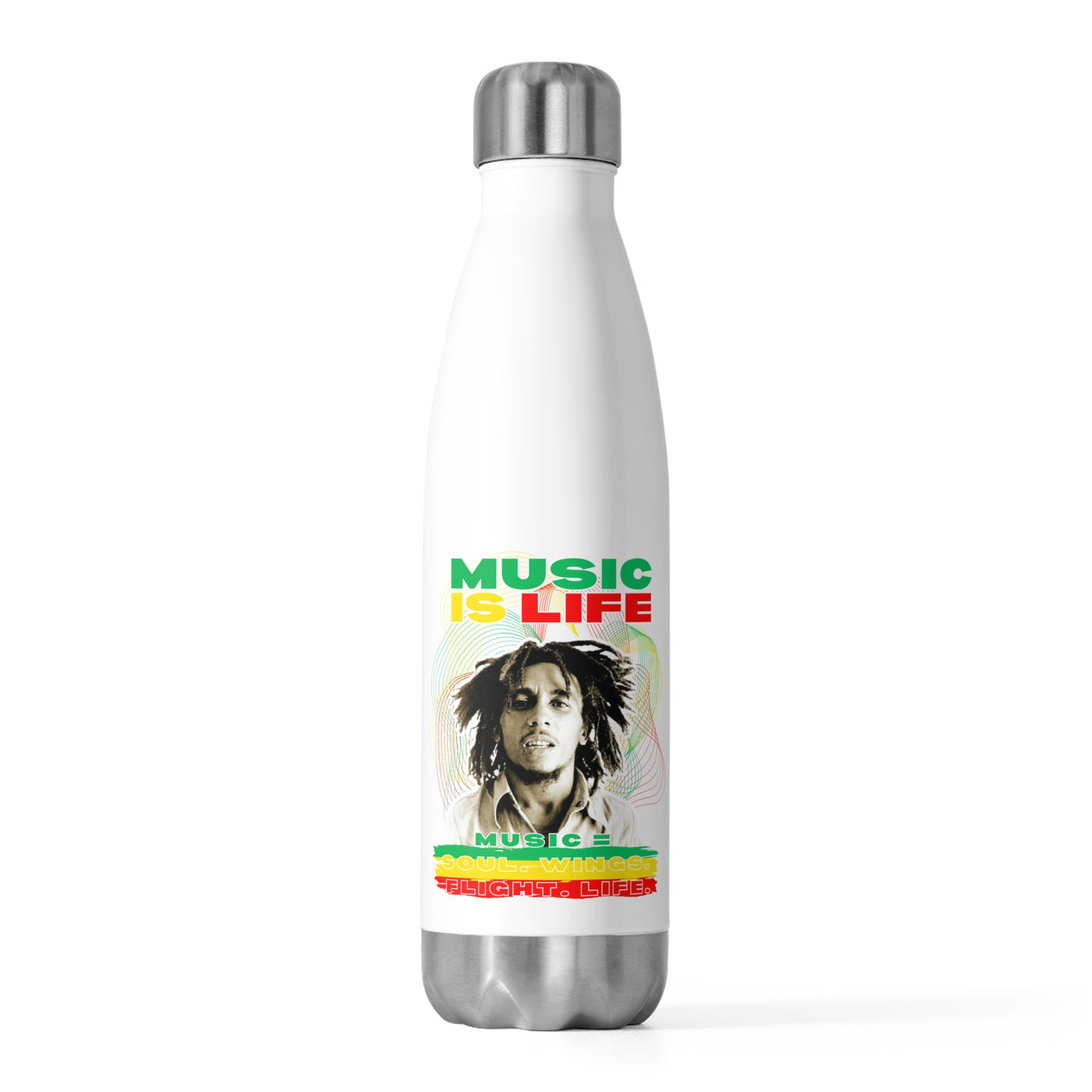 20oz Insulated Bottle Bob Isoliertrinkflasche - Music is Life Marley style